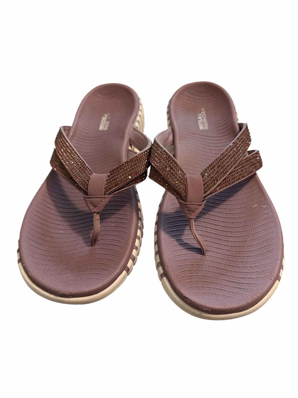 Skechers GOwalk Smart Shimmer Thong Sandals Mauve Pink Size 8 Sparkle Comfort - Picture 2 of 6